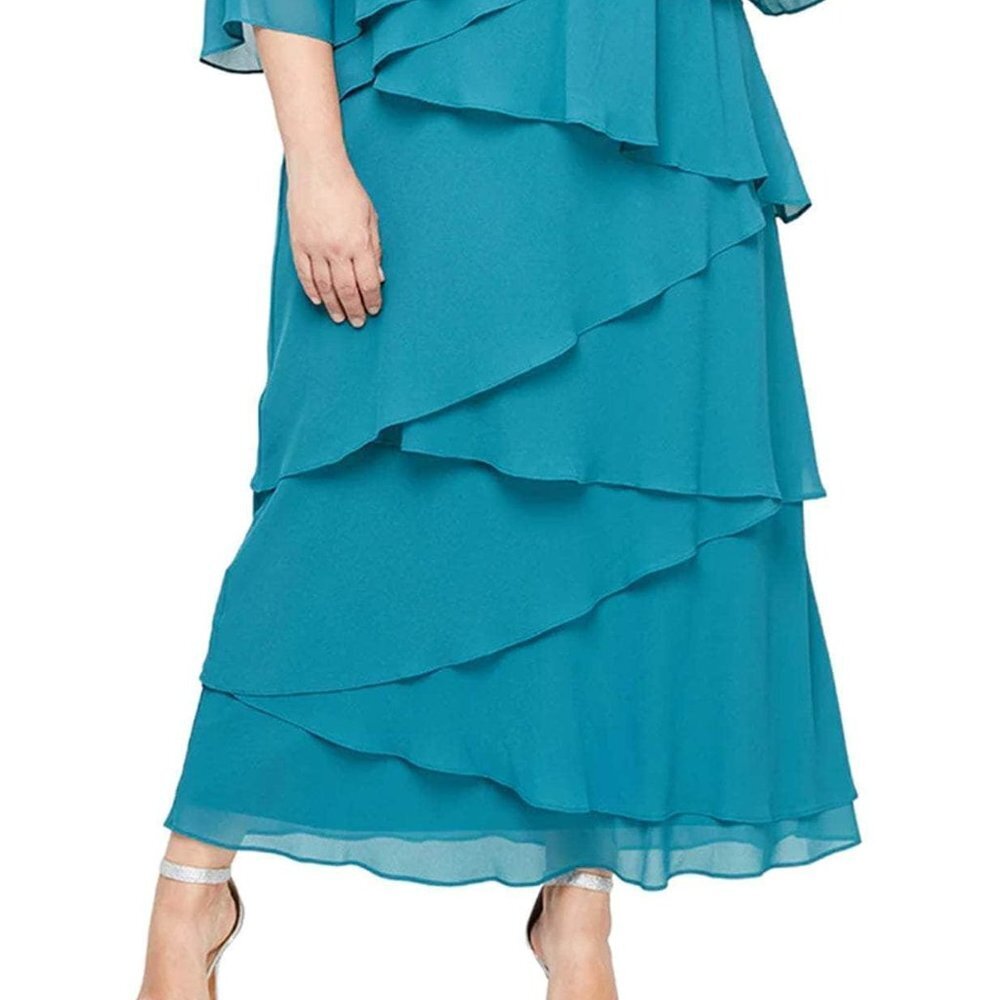 SALE NWT Alex Evenings 8492001 Mother of the Bride Dress Teal size 16W - Picture 4 of 6
